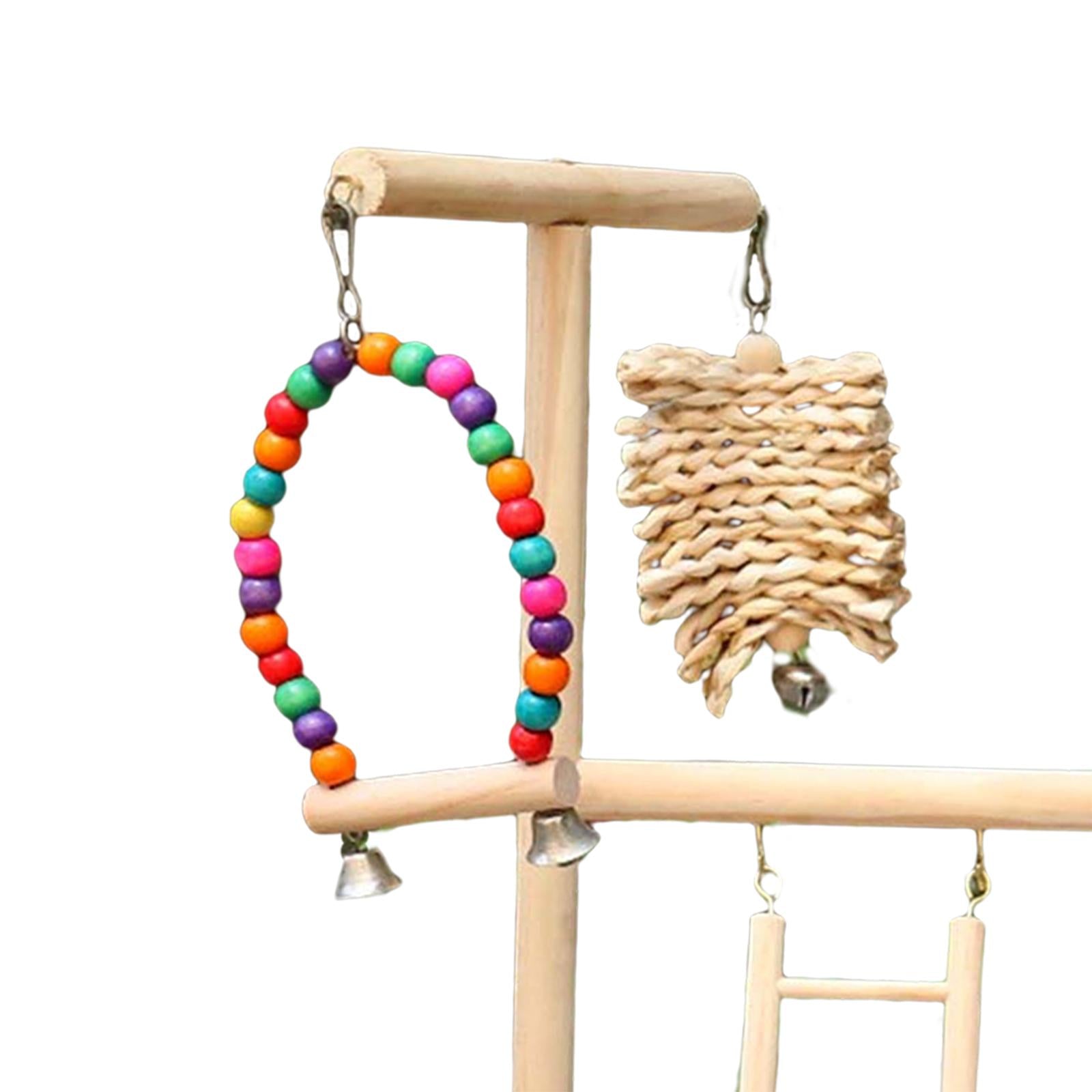 Pet Parrot Playstand Bird Playground with Feeder Wood Perch Bird Gym Bird Playpen Climbing Ladder Toys for Budgie Cockatiel Parakeet