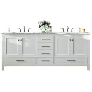 Eviva Aberdeen 84 in. W x 22 in. D x 34 in. H Double Bath Vanity in White with White Carrara Marble Top with White Sink EVVN412-84WH