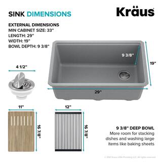 KRAUS Bellucci Gray Granite Composite 30 in. Single Bowl Undermount Workstation Kitchen Sink with Accessories KGUW2-30MGR