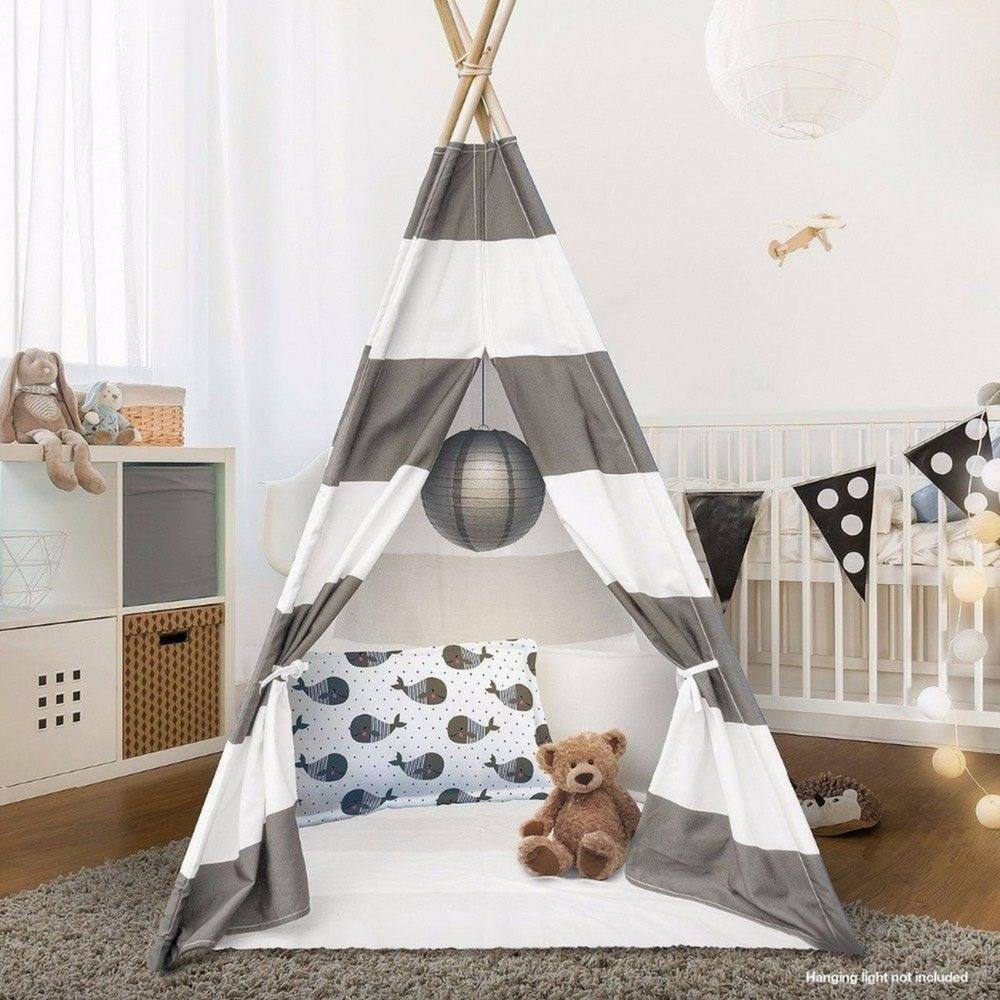 Ejoy 48 in. x 48 in. x 72 in. Natural Cotton Canvas Teepee Tent for Kids Indoor and Outdoor Playing (Set of 2-Piece) TeepeeTent_4PoleLargeGREY_2pc