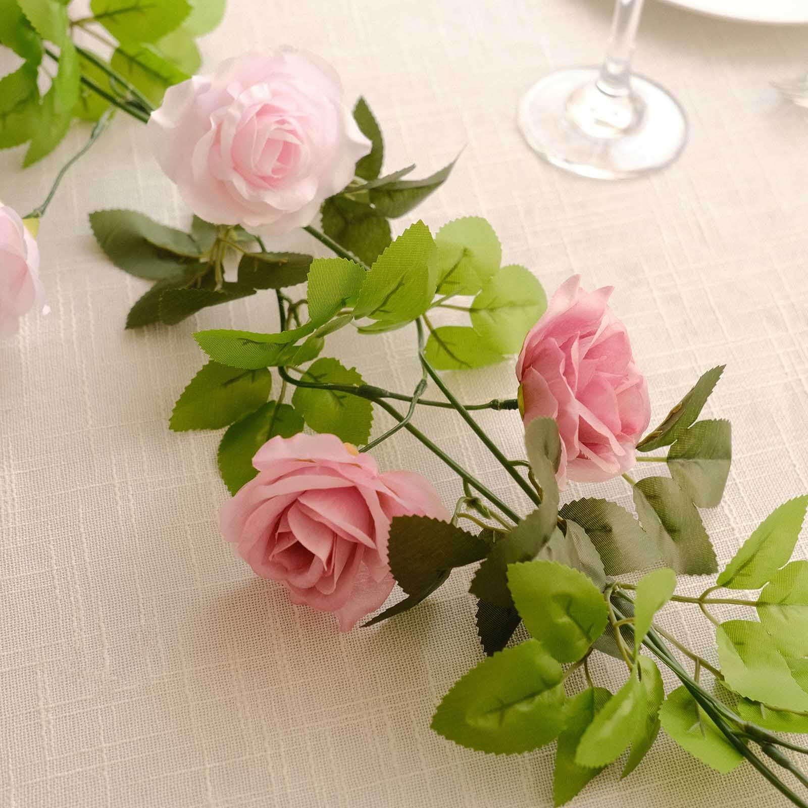 2 Pack Blush Dusty Rose Artificial Silk Mini Rose Vines Hanging Flower Garland with 26 Flower Heads - 7ft