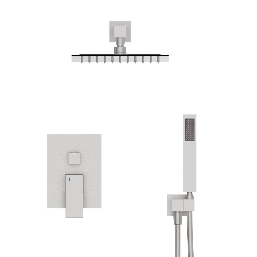 INSTER MINT 1-Spray 10 in. Square High-Pressure Rainfall Shower Head and Fashion Hand Shower in Brushed Nickel HDGS0008HB10N