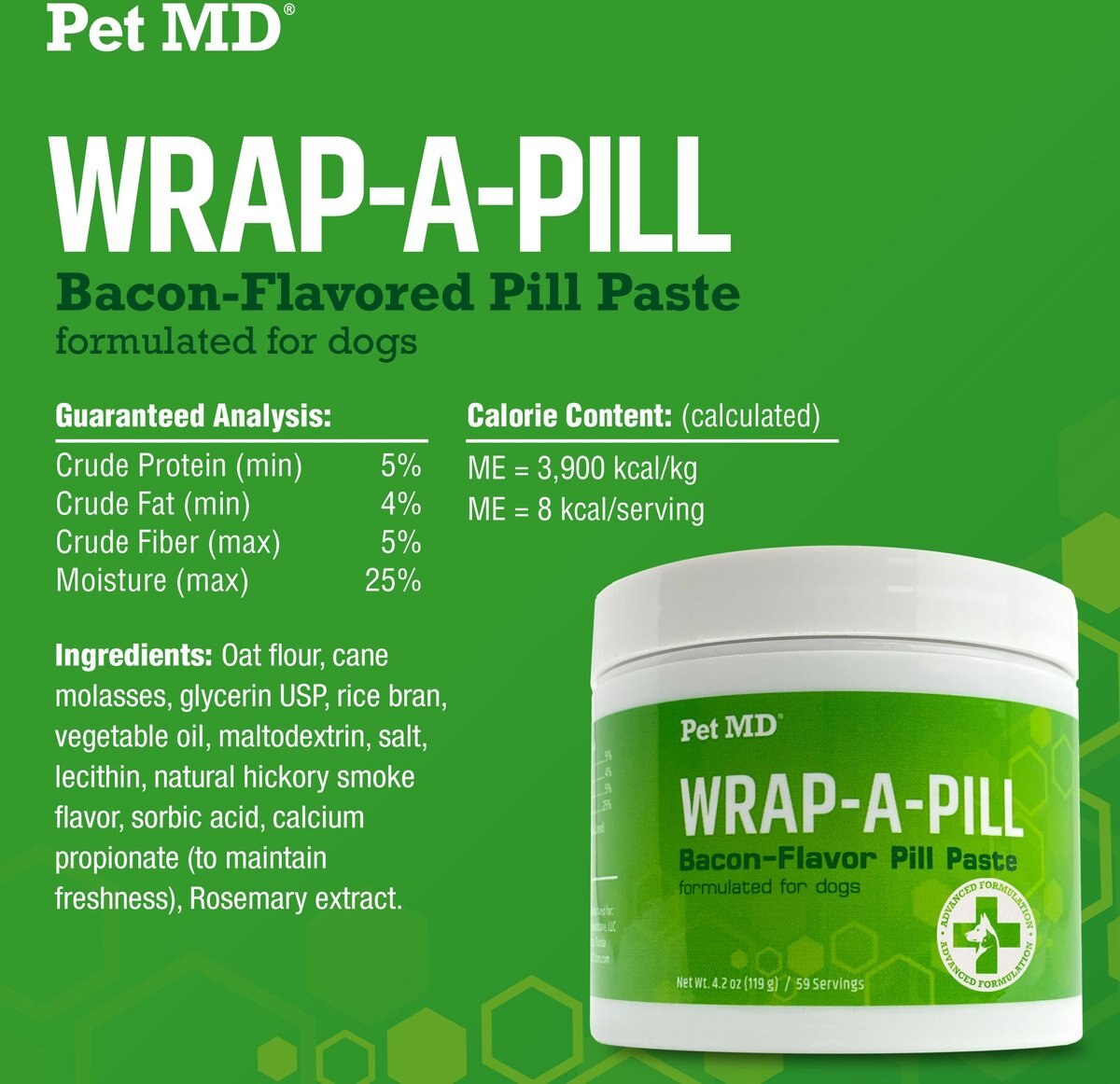 Pet MD Wrap-A-Pill Bacon Flavor Pill Paste Dog and Cat Supplement， 4.2-oz tub