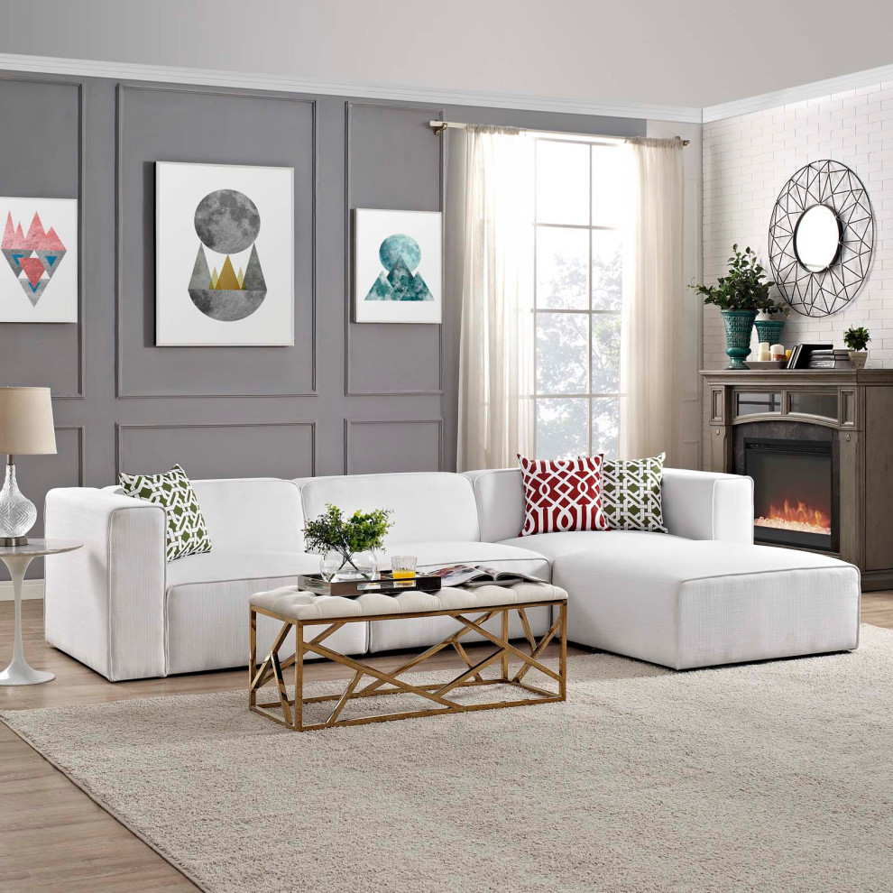 Mingle 4 Piece Upholstered Fabric Sectional Sofa Set   Traditional   Sectional Sofas   by Simple Relax  Houzz