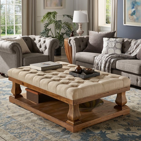 Knightsbridge Linen Baluster Coffee Table Ottoman by iNSPIRE Q Artisan