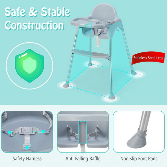 Costway 4 in 1 Convertible Baby High Chair with Re...