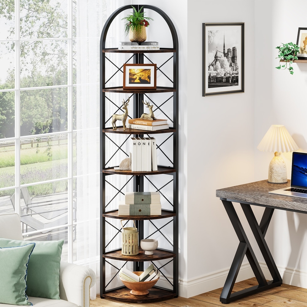 6 Tier/7 Tier Corner Shelf  Tall Corner Bookshelf  Freestanding Display Book Shelf