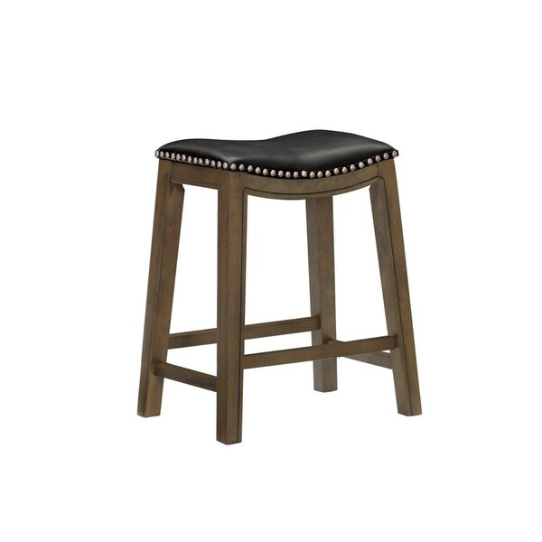 Nailhead Wood Pub-Height Kitchen Counter Bar Stool Square Seat， Black