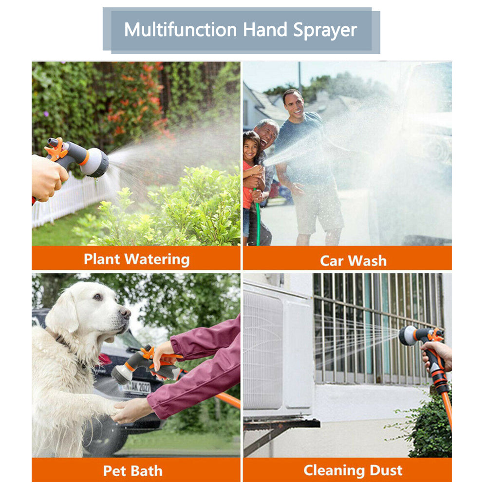 Garden Hose Nozzle 8 Spray Patterns High Pressure Car Washer Jet/ Fan/ Rinse/ Mist Hand Sprayer Sprinkler for Bike Washing Floor Fence Patio Cleaning Flowers Watering Pet Shower Lawn Irrigat