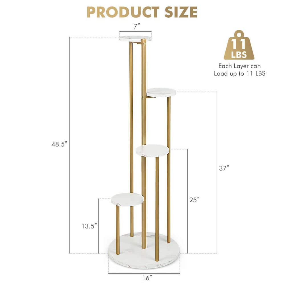 ANGELES HOME 48.5 in. Tall Outdoor Golden Metal Plant Stand (4-Tiered) 8CK10HZ106WH