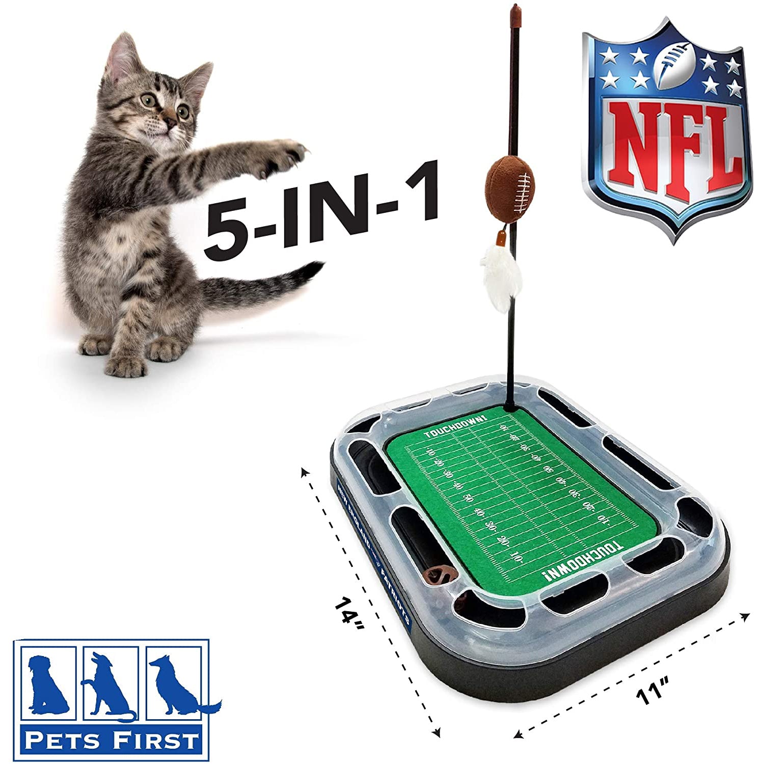 NFL New England Patriots Cat Scratcher Toy with Catnip Plush and Feather Cat and Kitty Toy