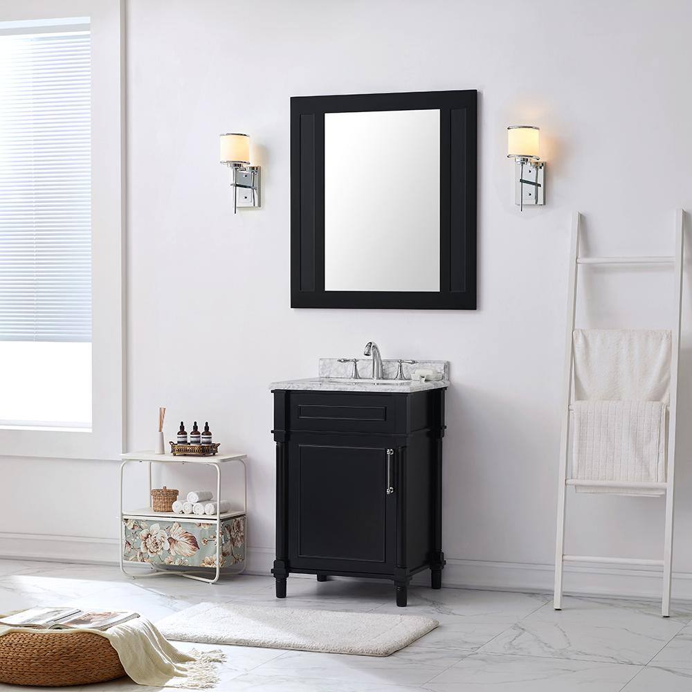 Home Decorators Collection Aberdeen 24 in. W x 20 in. D x 34.5 in. H Bath Vanity in Black with White Carrara Marble Top Aberdeen 24B