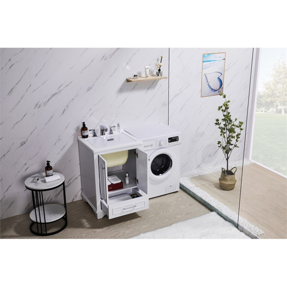 Stufurhome Danna 24 in. x 34 in. White Engineered Wood Laundry Sink   Transitional   Utility Sinks   by Homesquare  Houzz