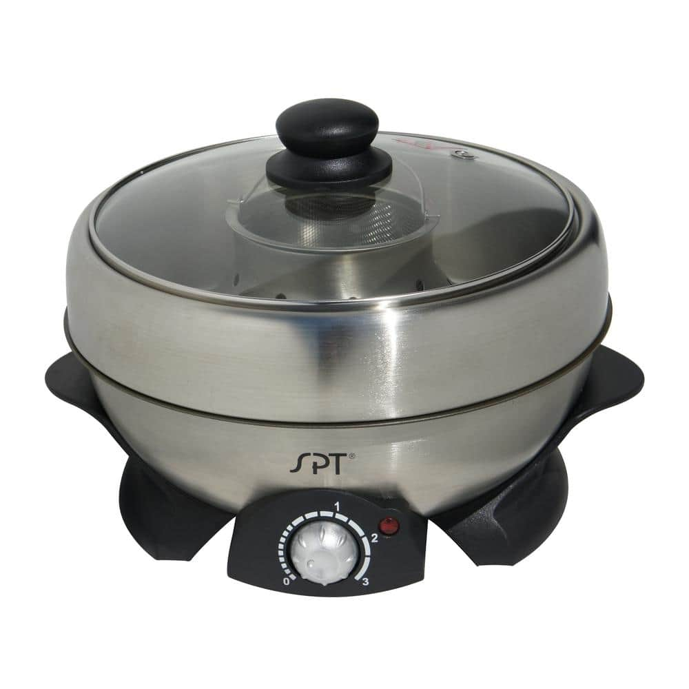 SPT Shabu Shabu 3 Qt. Stainless Steel Electric Multi Cooker with-Glass Lid SS-301A