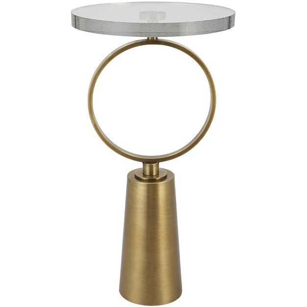 Wide Seeded Glass Brass Round Accent Table