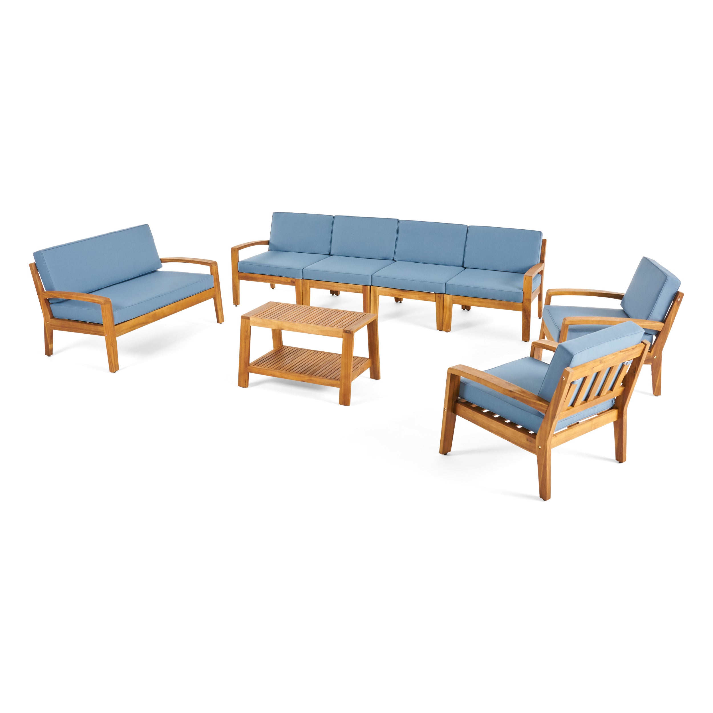 Giselle Outdoor Acacia Wood 8 Seater Sectional Chat Set with Coffee Table