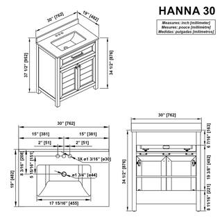 Home Decorators Collection Hanna 30 in. W x 19 in. D x 34.50 in. H Bath Vanity in White with White Cultured Marble Top Hanna 30W