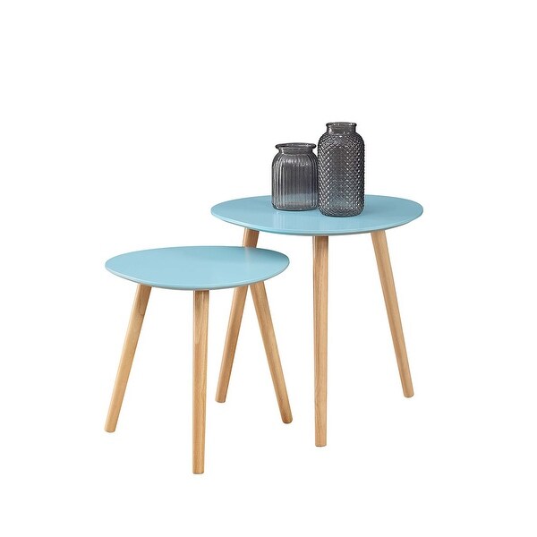 No Tools Oslo Nesting End Tables， Sea Foam/Light Oak