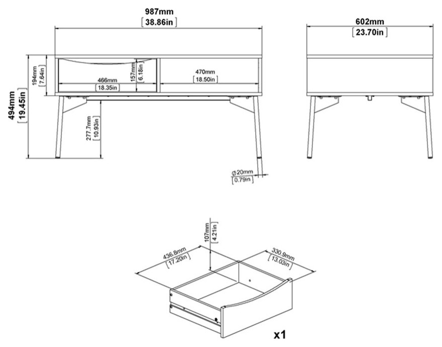 Pemberly Row Coffee Table with 1 Drawer in Walnut/White Matte/Grey   Midcentury   Coffee Tables   by Homesquare  Houzz