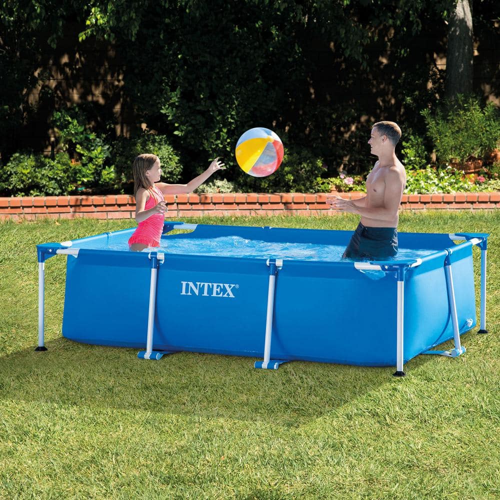 Intex 8.5 ft. x 5.3 ft. x 2.13 ft. Rectangular Frame Above Ground Swimming Pool, Blue 28271EH