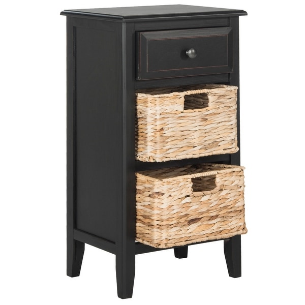 SAFAVIEH Everly Distressed Black Wood Storage Side Table - 15