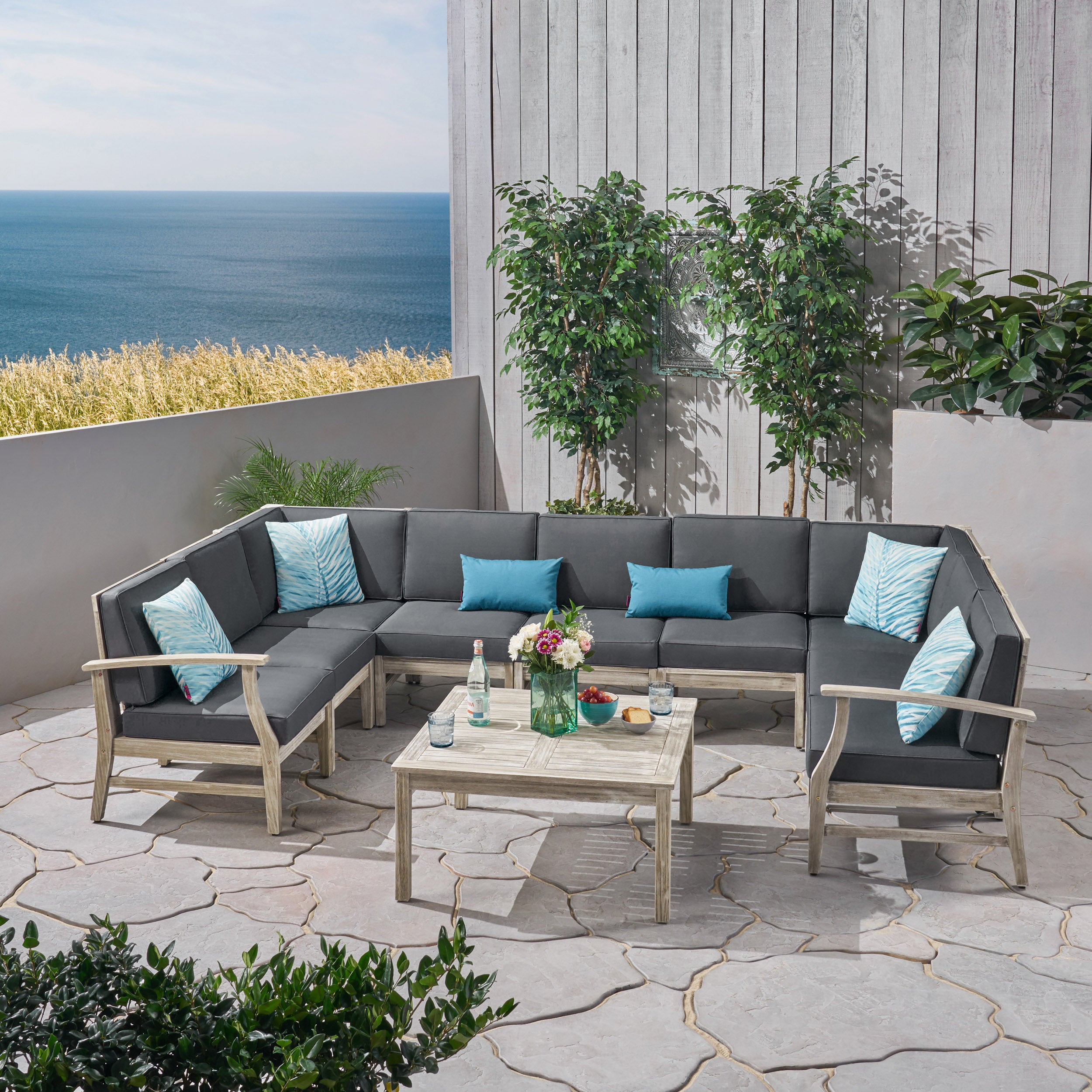 Judith Outdoor 10 Piece Acacia Wood Sofa Sectional Set