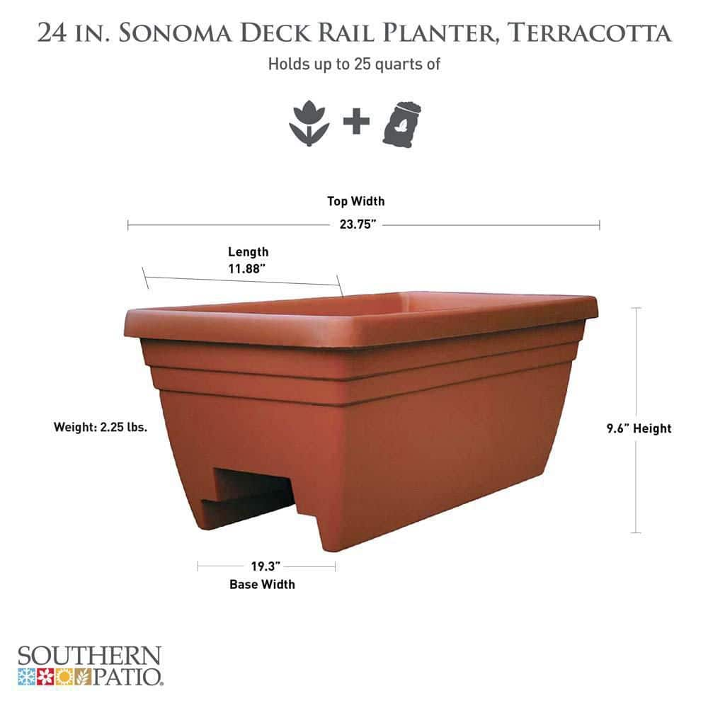 Southern Patio Sonoma Extra Large 23.8 in. x 11.9 in. 25 Qt. Terracotta Resin Deck Rail Outdoor Planter SR2406TC