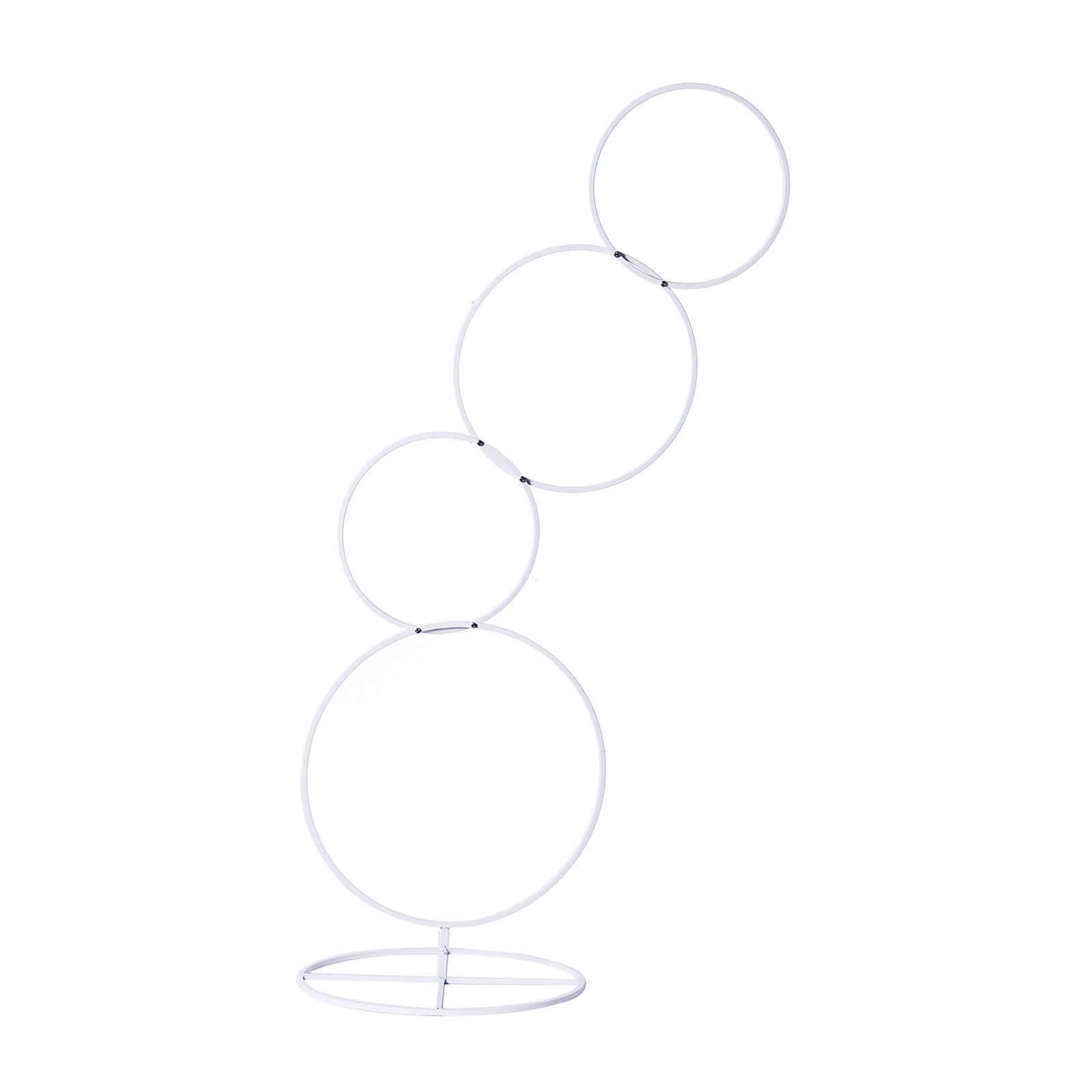 4-Tiered White Hoop Pillar Flower Stand, Metal Wedding Arch Table Centerpiece - Hoop Wreath 5ft