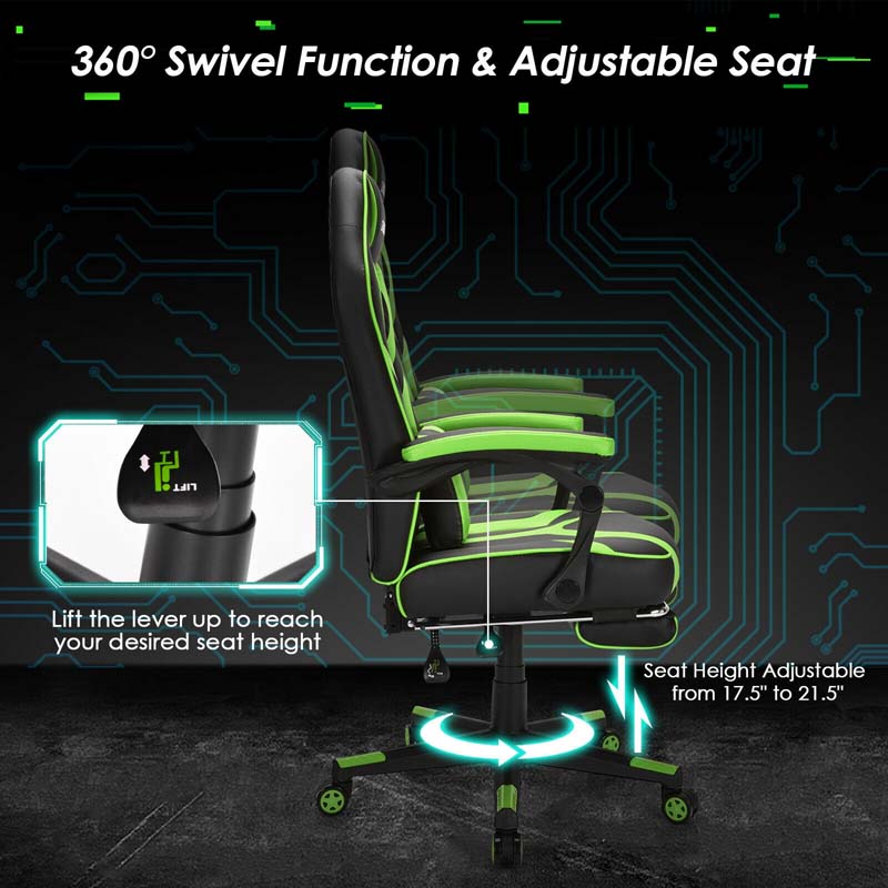 Massage Gaming Chair, Swivel Office Recliner, Adjustable Racing Computer Chair with Lumbar Support, Headrest & Retractable Footrest