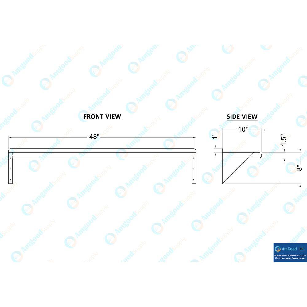 AMGOOD 10 in. x 48 in. Stainless Steel Wall Shelf. Kitchen Restaurant Garage Laundry Metal Shelf with Brackets AMG WS-1048