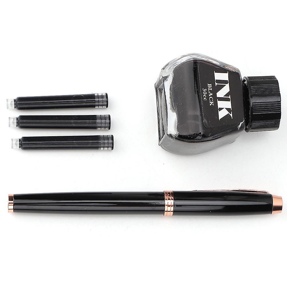 Metal Fountain Pen 30ml Ink 3 Portable Ink Sac Gift Box Set For Business School Gift(black)