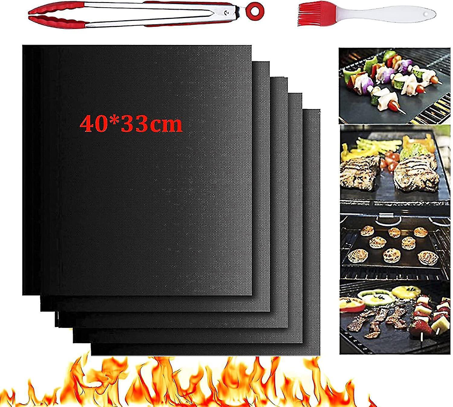 Bbq Grill Mat， Grill Mats For Gas Grill 40x33cm， 5pcs Grill Mat With Grill Tongs