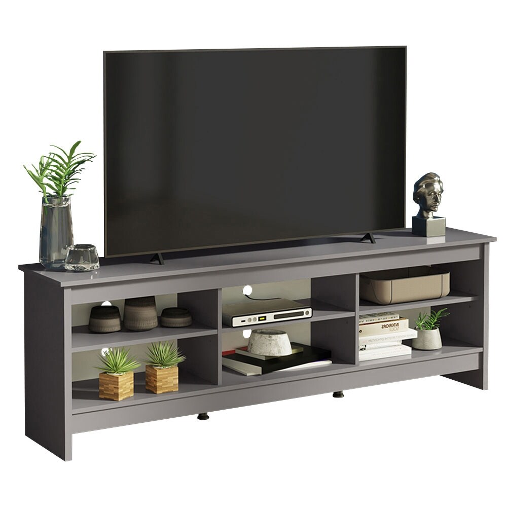 Madesa TV Stand with 6 Shelves and Cable Management  for TVs up to 75 Inches  Wood TV Bench  23\