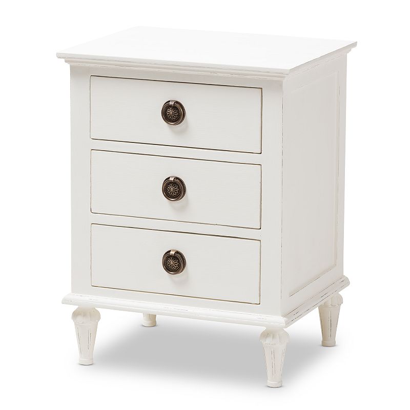 Baxton Studio Venezia Whitewash 3-Drawer Nightstand