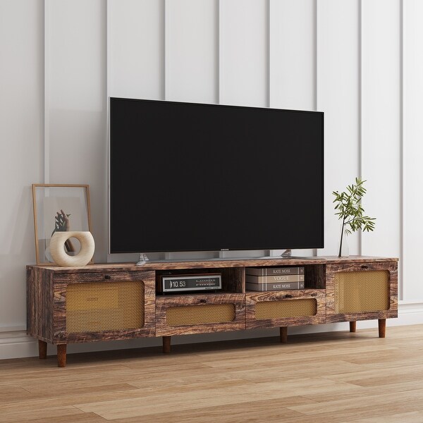 Farmhouse TV Stand with 2 Doors and 2 Open Shelves