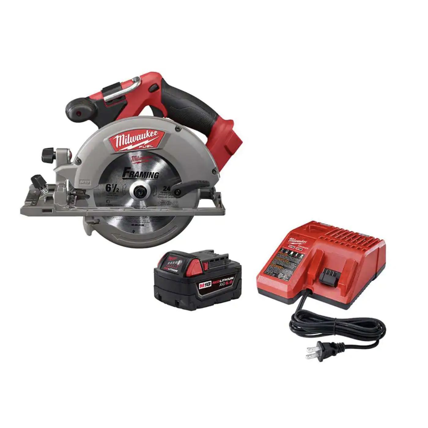 Milwaukee M18 Fuel 18-Volt Lithium-Ion Brushless Cordless 6-1/2 in. Circular Saw w/5.0Ah Battery Starter Kit