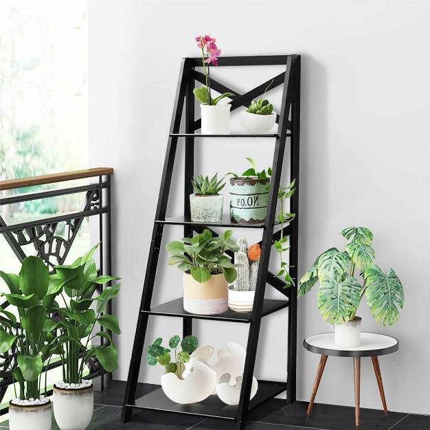 2 Pcs 4 tier Ladder Shelf Bookshelf Bookcase Storage Display Leaning Home Office