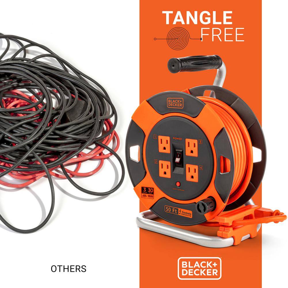 BLACK+DECKER 50 ft. 4 Outlets Retractable Extension Cord with 14 AWG SJTW Cable Outdoor Power Cord Reel BDXPA0062