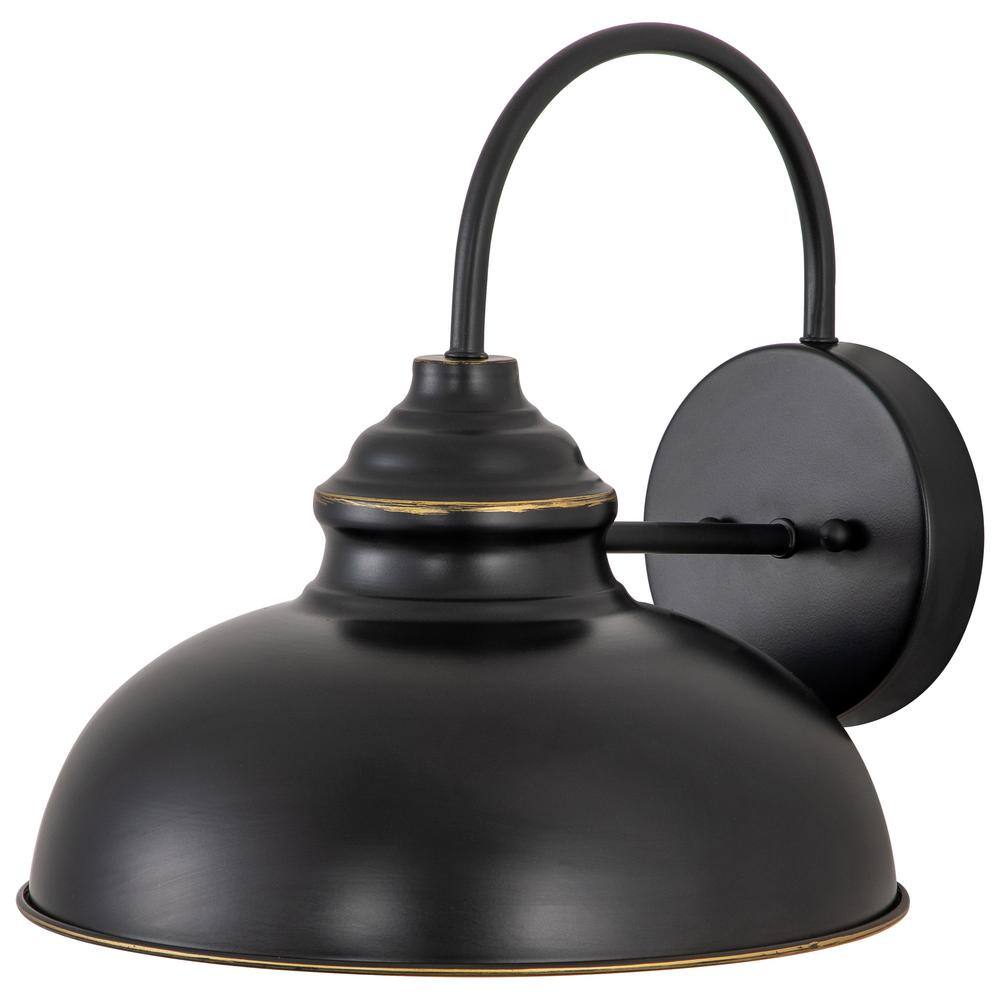 C Cattleya 1-Light Black Gooseneck Outdoor Barn Light Sconce with Gold Edges CA2160-W