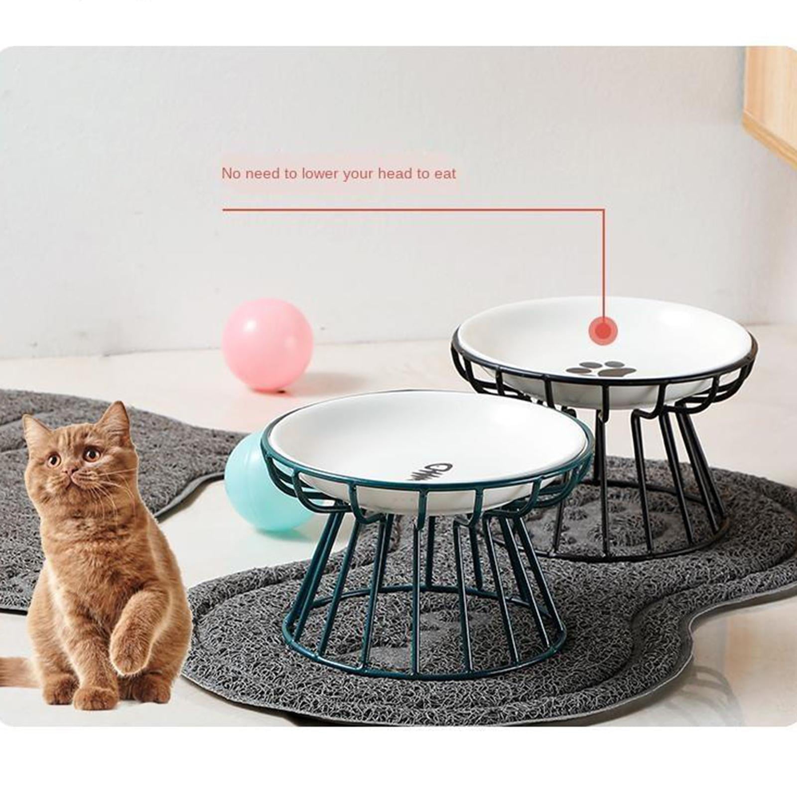 Ceramic Iron Holder Shelf Stand Pet Single Bowl Feeding Food Bowls for cat and dog - Green