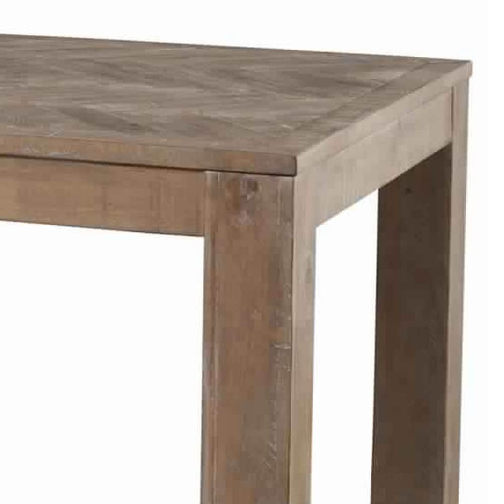 Rectangular Wooden Dining Table with Block Legs  Weathered Brown