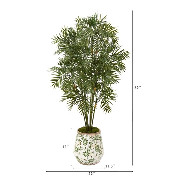 52 Parlor Palm Artificial Tree in Floral Print Planter