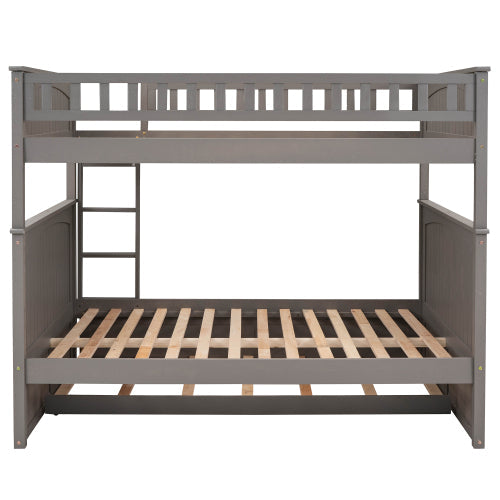 Churanty Full Over Full Bunk Bed with Twin Size Trundle, for Kids and Teens, Brushed Gray