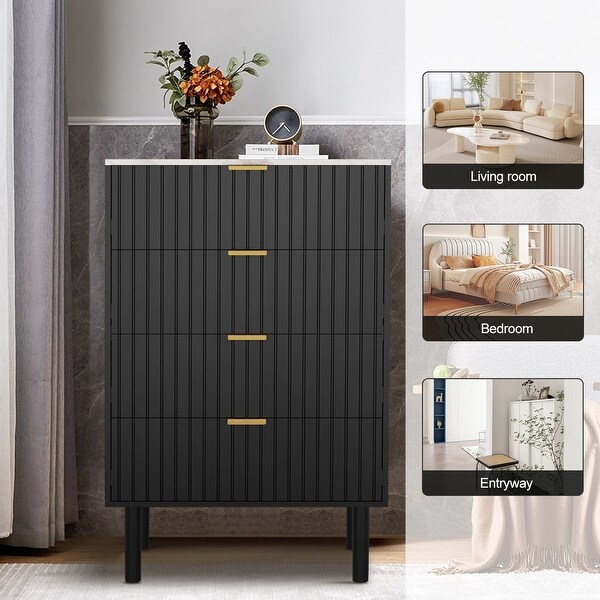 4 Drawers Chest Of Dresser Storage Imitation Marble Texture Tower Cabinet Bedroom Organizer - - 37353993