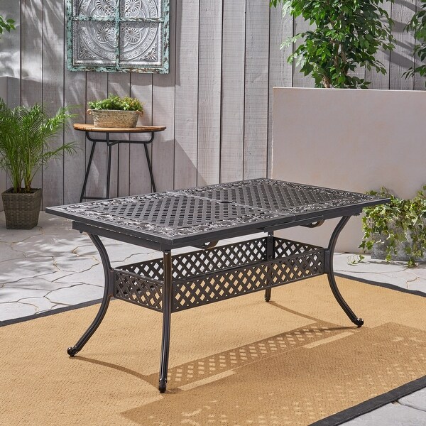 Outdoor Expandable Dining Table with Cast Aluminum Frame and Curving Legs for Backyard，Porch，Deck or Patio Area