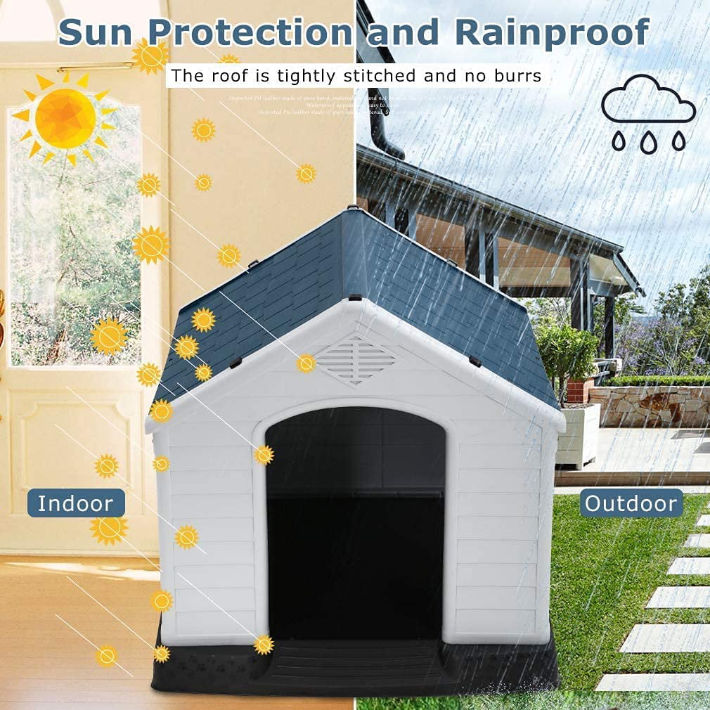 Extra Large Dog House for Large Medium Dogs 41x37.4x39 inch Plastic Water Resistant Dog Houses with Hight Base Support for Winter Tough Durable House with Air Vents Elevated Floor