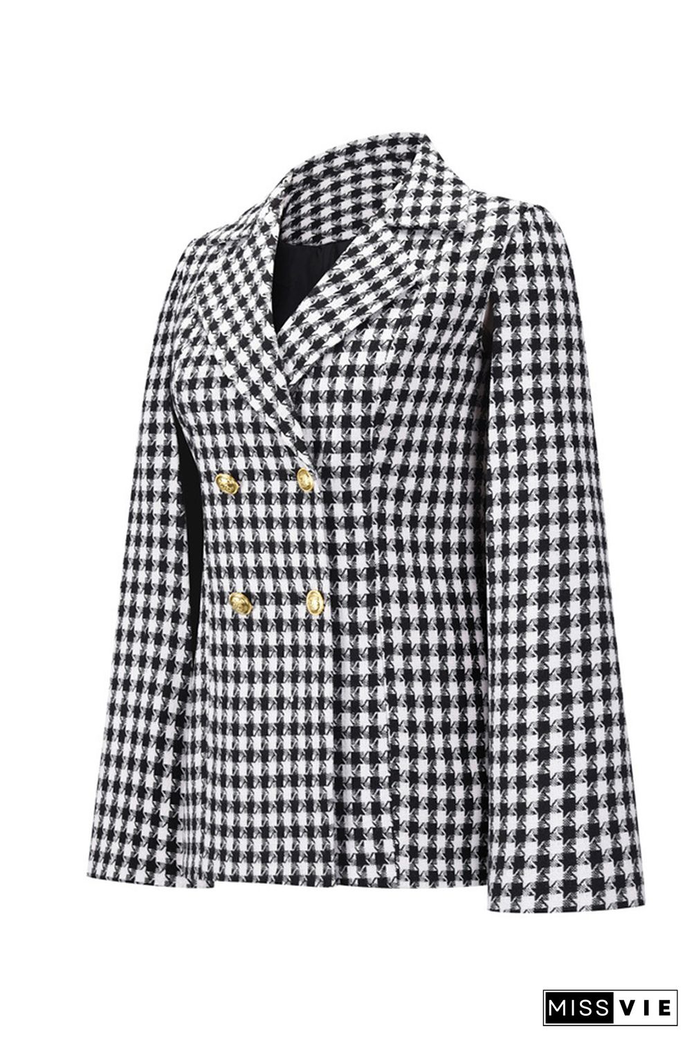 Houndstooth Check Cut Sleeves Open Button Jackets