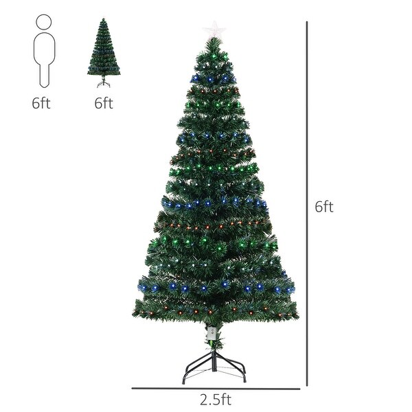 HOMCOM 6 ft. Prelit Artificial Christmas Tree with Stand，Colored Christmas Tree