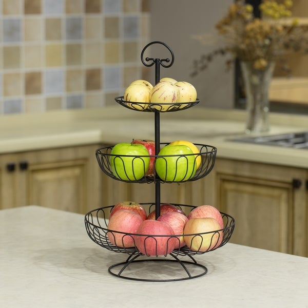 3 Tiers Wire Iron Basket Fruit Bowl， Black