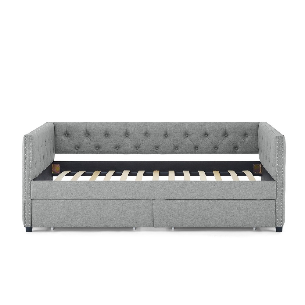 Upholstered Twin Size Daybed with Two Drawers